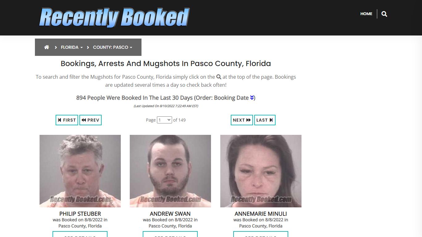 Recent bookings, Arrests, Mugshots in Pasco County, Florida