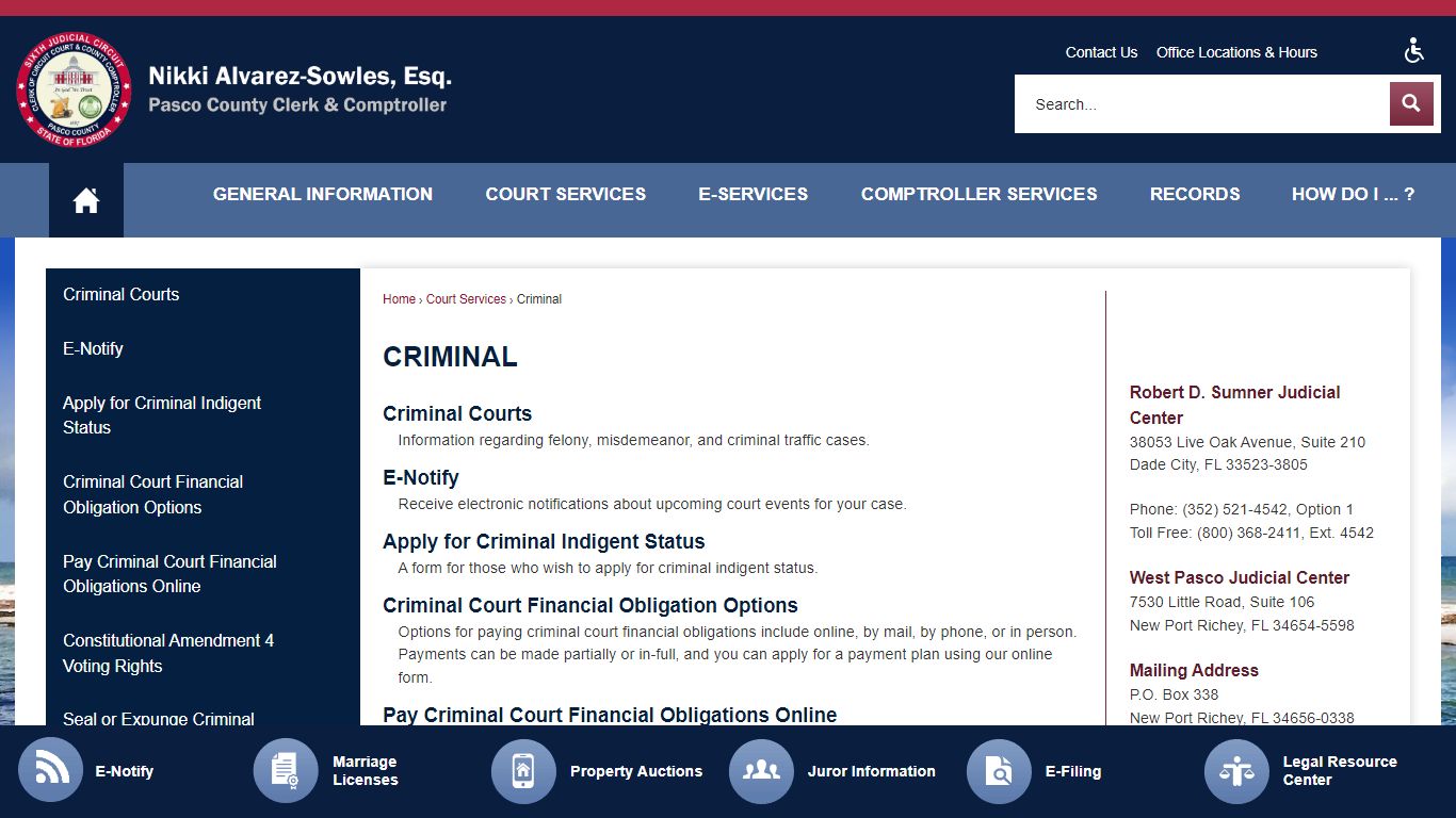 Criminal | Pasco County Clerk, FL